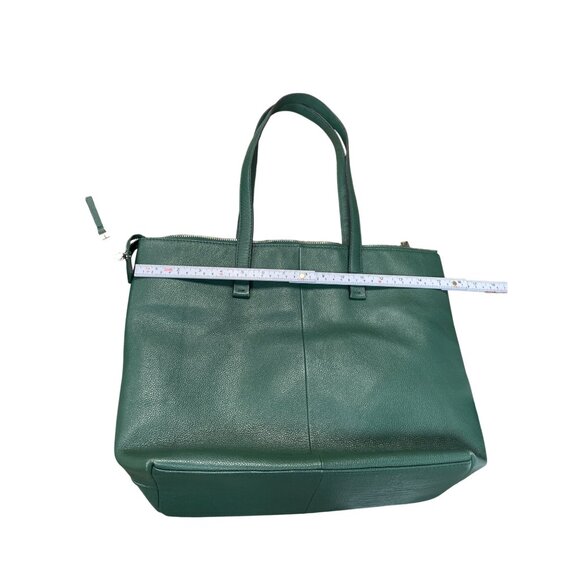 Tahari Womans Green Pebbled Leather Tote HandBag Silver Charm SKU 9355 - Picture 11 of 16
